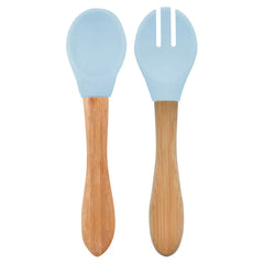 Coppia posate silicone con manico in bambù