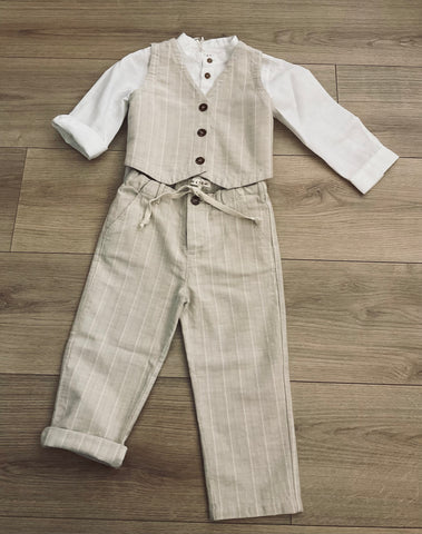 Completo beige gessato bambino con pantalone lungo o corto