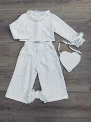 Completo bambina lurex bianco stile chanel