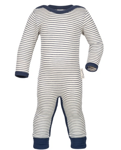 Tutina lana seta a righe con o senza piedini e maniche lunghe