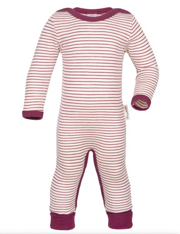 Tutina lana seta a righe con o senza piedini e maniche lunghe