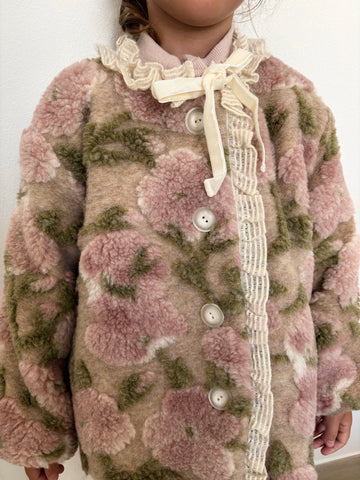 Mymiki_Cappotto bambina sartoriale svasato in lana fantasia a fiori