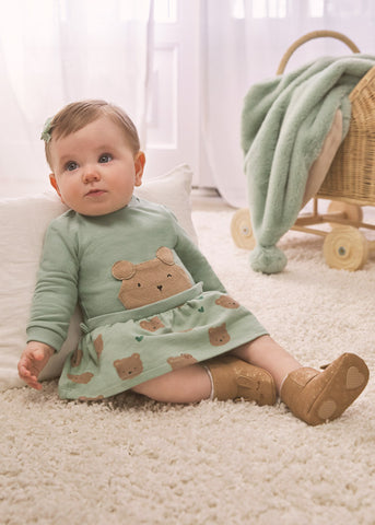 Vestito felpa verde con orsetti