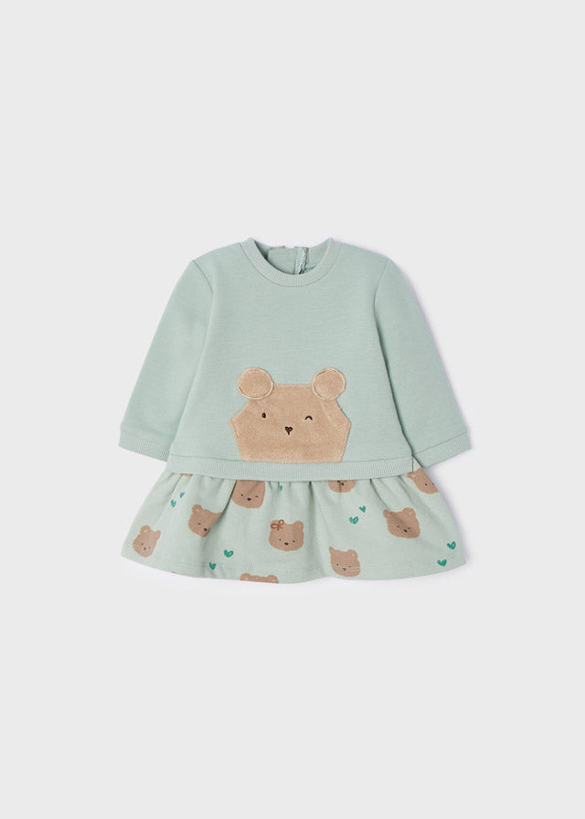 Vestito felpa verde con orsetti