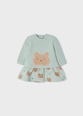 Vestito felpa verde con orsetti