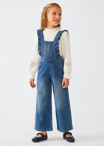 Salopette denim volant bambina
