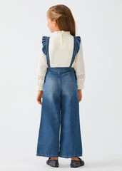 Salopette denim volant bambina