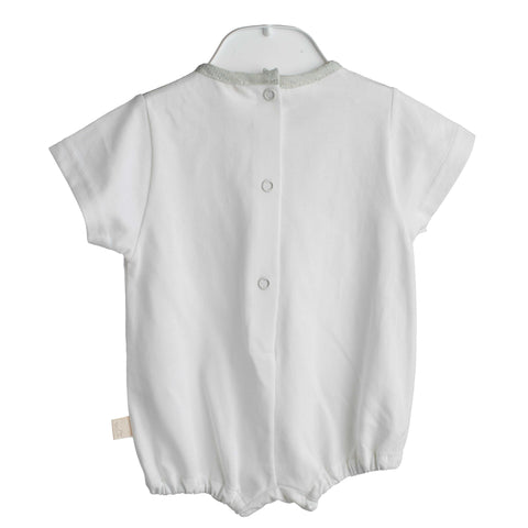 Pagliaccetto neonato con colletto a righe e taschino