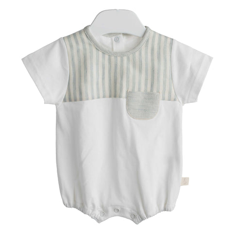 Pagliaccetto neonato con colletto a righe e taschino