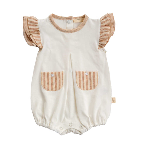 Pagliaccetto neonata con maniche volant e tasche