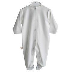 Tutina neonato in cotone interlock con colletto a contrasto