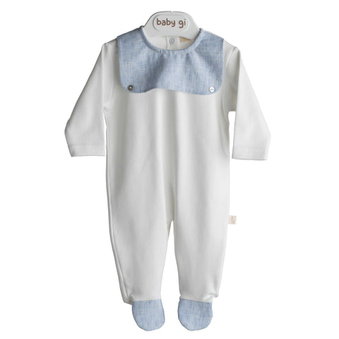 Tutina neonato in cotone interlock con colletto a contrasto