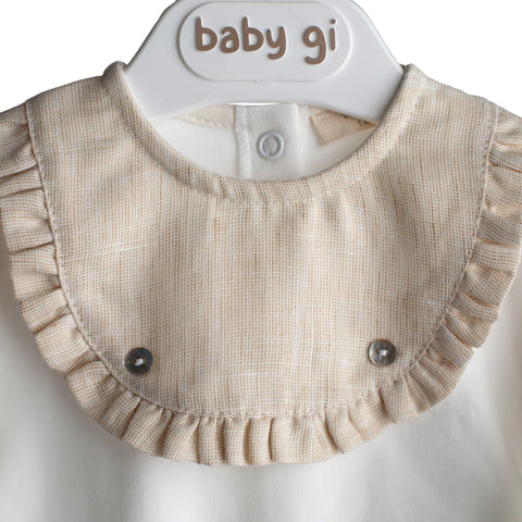 Tutina neonata in cotone interlock con colletto a contrasto