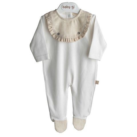 Tutina neonata in cotone interlock con colletto a contrasto