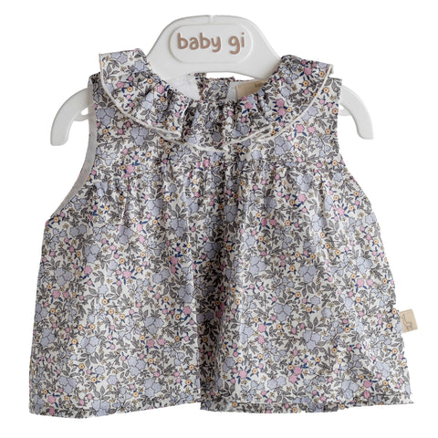 Camicia fantasia fiori con colletto volant