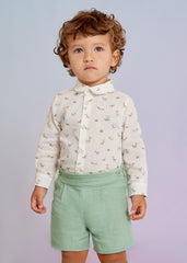 Completo bimbo camicia stampata e bermuda lino