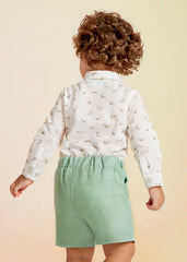 Completo bimbo camicia stampata e bermuda lino