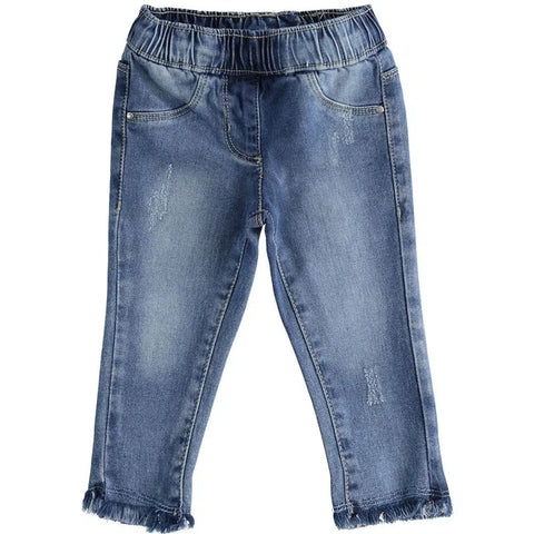 Jeans bambina in denim stretch sfrangiati