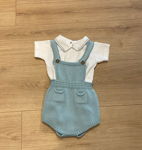 Body in cotone con colletto con ricamo azzurro