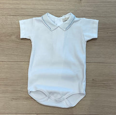 Body in cotone con colletto con ricamo azzurro