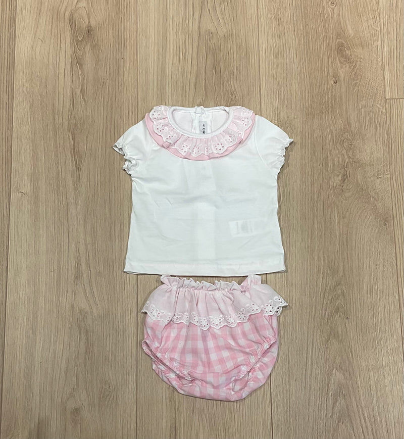 Completo sangallo bianco/rosa neonata