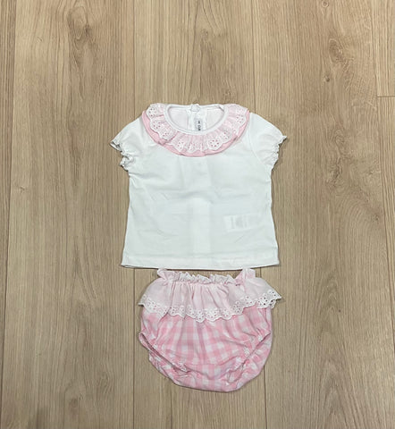 Completo sangallo bianco/rosa neonata