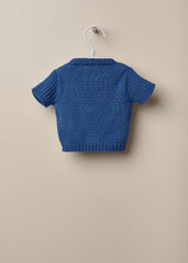 Completo maglia e pantaloncini in filo di cotone blu avio