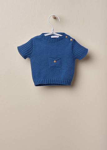 Completo maglia e pantaloncini in filo di cotone blu avio