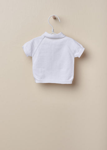 Maglia colletto in filo di cotone bianca