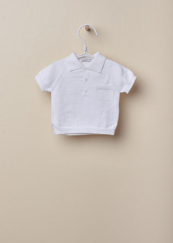 Maglia colletto in filo di cotone bianca